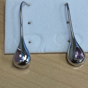 NWOT- White Gold, Gold Filled Teardrop Dangle Earrings w/ Lavender CZ